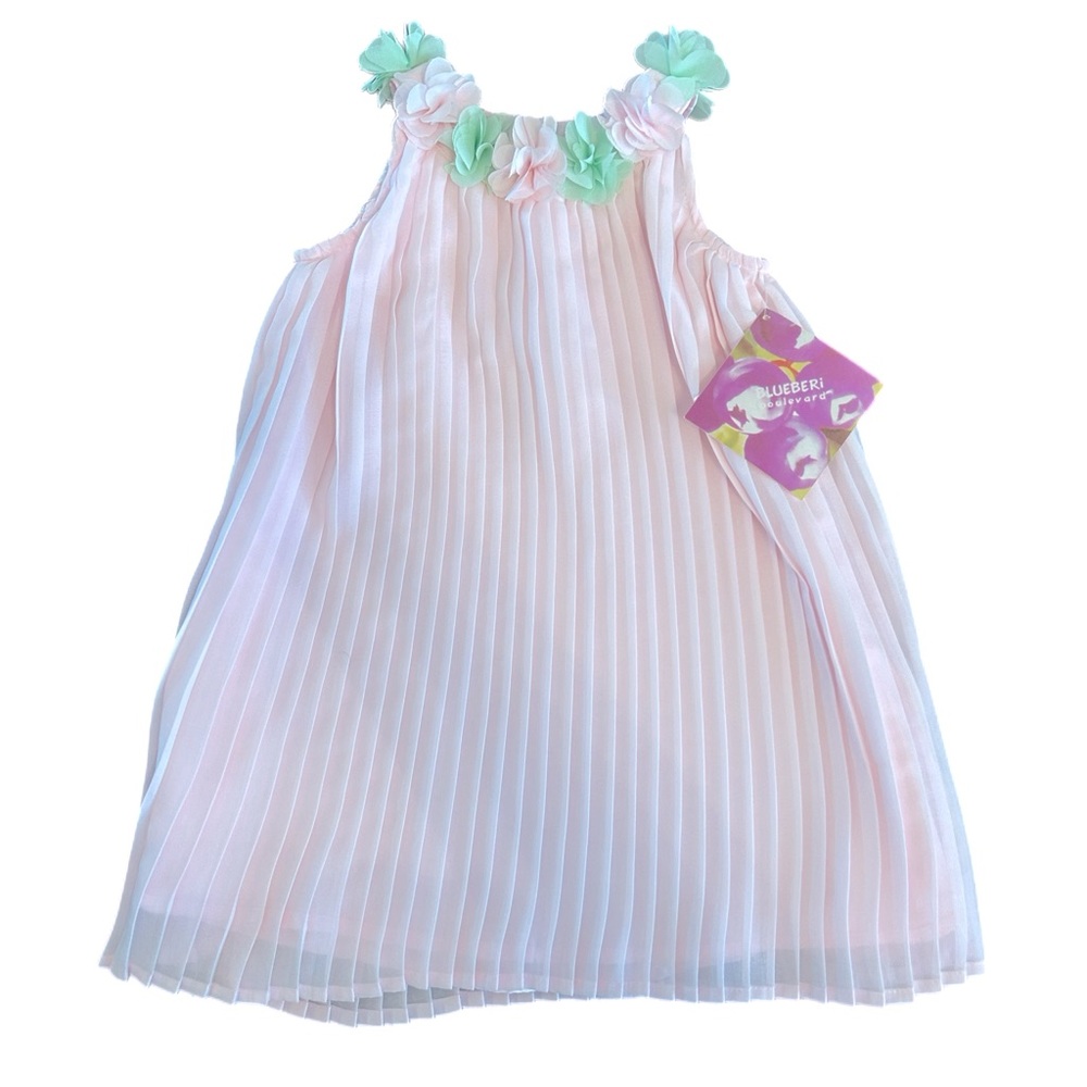 🌸 NWT Baby Girl pink pleated floral neck sleeveless formal dress wedding guest